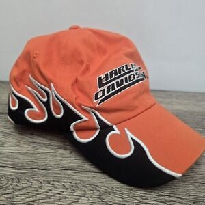 Harley Davidson Hat Cap Black Orange Wrap Around Flame Bar Logo Men's 3XL Biker